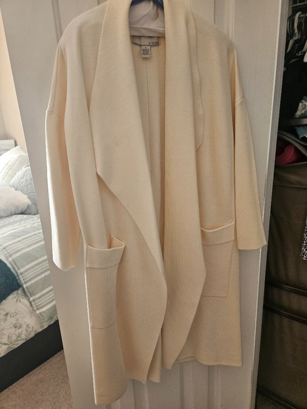 By Design Long, creme sweater jacket